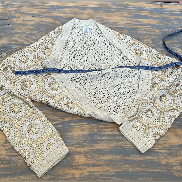 LN White House Black Market Cropped Embroidered Knit Sequin Open Cardigan Y2K - Picture 8 of 9